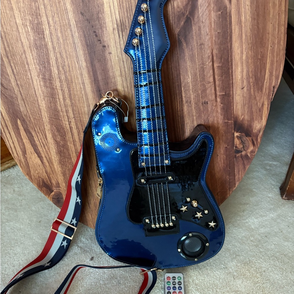 Blue Guitar-Shaped Bluetooth Shoulder Bag